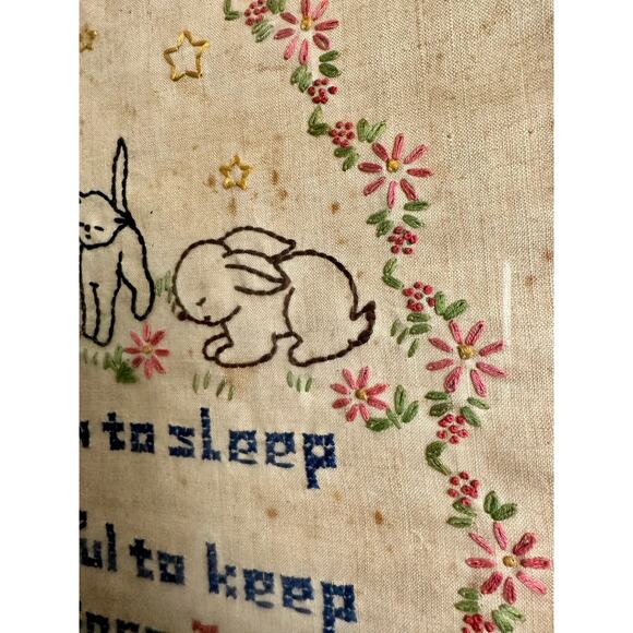 Cross Stitch 1940s Vintage Christian  Prayer for Children Antique Glass Framed - Picture 9 of 10